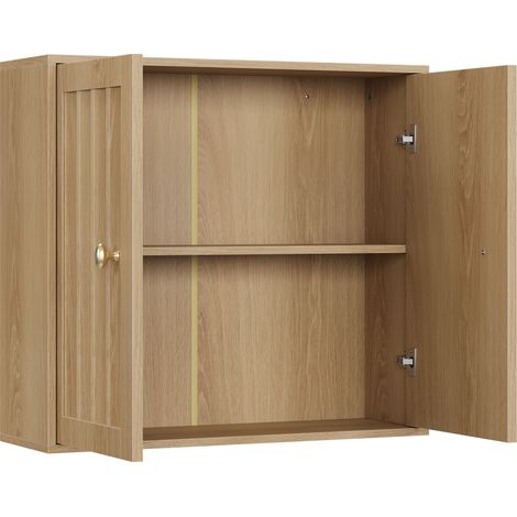 Meuble de salle de bain mural, armoire à pharmacie à deux portes avec design à rainures verticales – meuble de rangement suspendu pour salle de bain, toilettes et couloirs (chêne) (1/5)