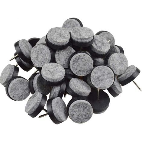 Lot de 40 patins ronds en feutre robustes à clouer pour pieds de meubles, chaises, tables, protections de sol, glissent en douceur (noir, diamètre du patin : 20 mm)