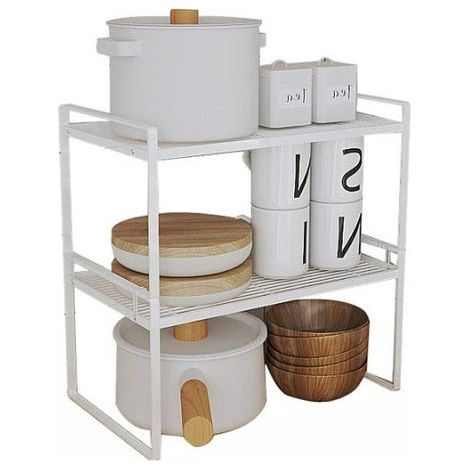 Scaffale da cucina a due ripiani di medie dimensioni, robusto e durevole, in acciaio al carbonio, bianco, per uno stoccaggio efficiente, 42x21x36,8 cm (1/4)