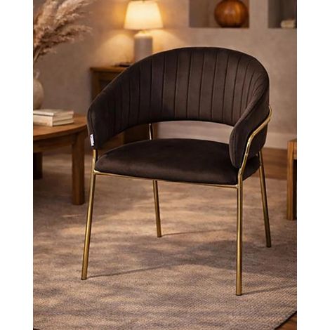 Exagonshop Sedia da pranzo effetto velluto Korinne marrone scuro