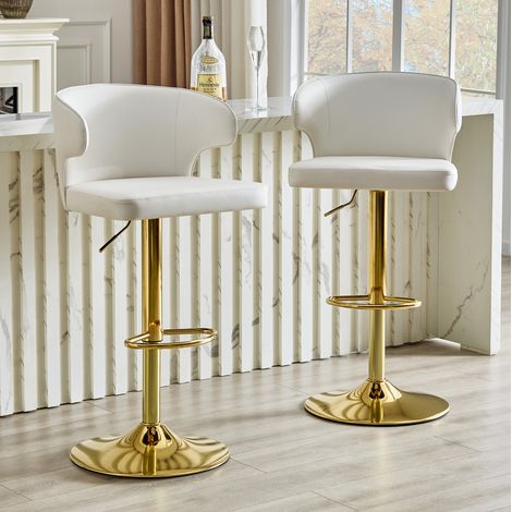 MEUBLIV Lot de 2 tabourets de bar blancs réglables, pivotants 360° avec dossier et repose-pieds (1/5)