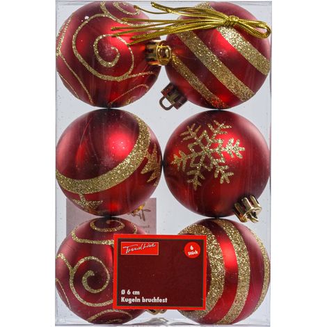 TrendLine Christbaumkugeln 6 Stk Ø 6cm Rot Weihnachtskugeln Weihnachtsbaumkugeln (1/3)
