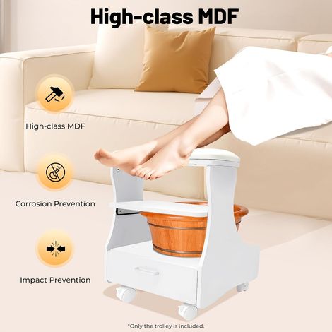Chaise de Pédicure Mobile Avec Tiroirs, Chariot de Bain de Pieds Avec Roulettes pour Manucure et Massage Blanc (1/5)