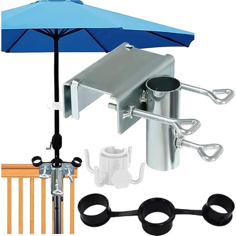 Support de Parasol, Pied de Parasol Balcon, Support Parasol Balustrade, Porte-Parasol en Métal pour Balcon, terrasse ou Table, Camping (1/5)