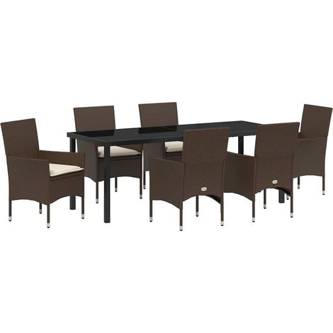 Maison Exclusive - Set da Pranzo per Giardino con cuscino 7 pcs Marrone polyrattan