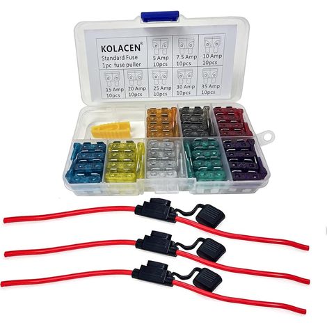 Kit assortiment de fusibles à lame standard pour voiture automobile 81 pièces + 3 pièces Porte-fusible standard 12 AWG en ligne (1/5)