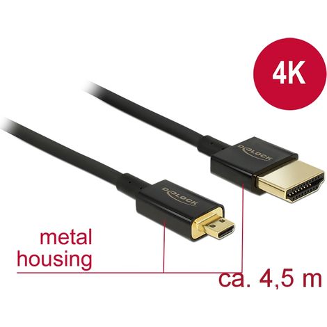 Delock cable hdmi de alta velocidad con ethernet - hdmi-a macho  hdmi micro-d macho 3d 4kÂ 4,5 m activoÂ fino premium