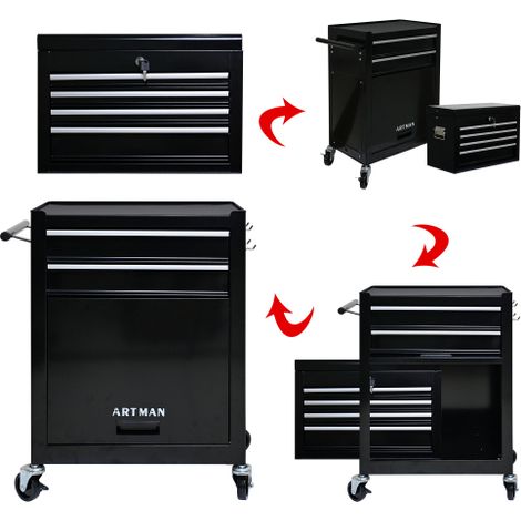 Roll-Tool-Truhe mit hoher Kapazität mit Rädern und Schubladen, 6-Drawer-Werkzeug-Speicherschrank--Schwarz(BLACK) (1/5)