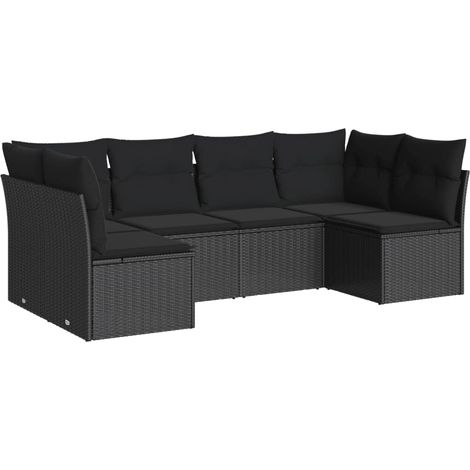 Set Divano da Giardino 6 pz con Cuscini Nero in Polyrattan vidaXL (1/3)