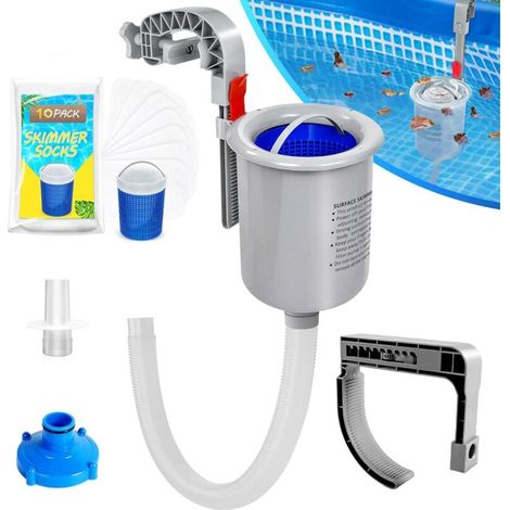 Skimmer pour Piscine Hors Sol avec 10 Chaussettes de Skimmer, Panier Flottant pour Piscine Hors Sol, pour Les Piscines Gonflables Intex, élimine Efficacement Les Feuilles et Les Débris