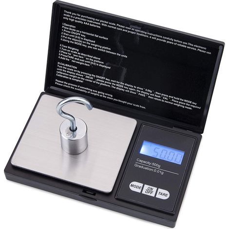 Balanza para joyería, precisión mínima 0,01 g, precisión máxima 500 g, pantalla digital LCD, profesional, portátil, color negro. (1/5)