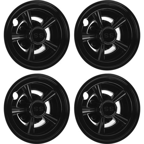 Lot de 4 enjoliveurs de roue de voiturette de golf 8 pouces, noir brillant, réduction de la résistance au vent, compatibles avec E-Z-GO (1/5)