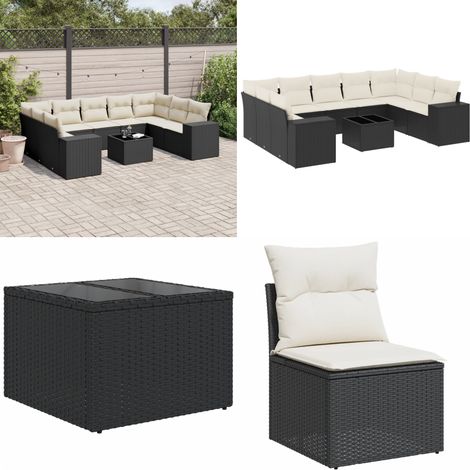 10-tlg. Garten-Sofagarnitur mit Kissen Schwarz Poly Rattan - Gartenmöbel Set - PE-Rattan Möbel - Outdoor Lounge - Esstisch - Sofasatz - Home & Living (1/5)