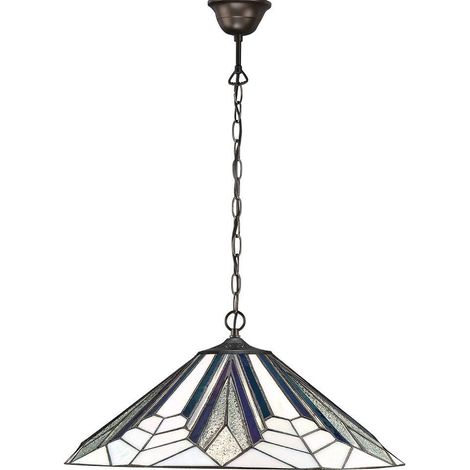 Interiors Astoria - Lampada a sospensione grande a 1 luce bronzo scuro, vetro stile Tiffany, E27 (1/4)