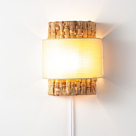 Aplique pared ratán beige boho E27 con cable “VÉLA” (1/5)
