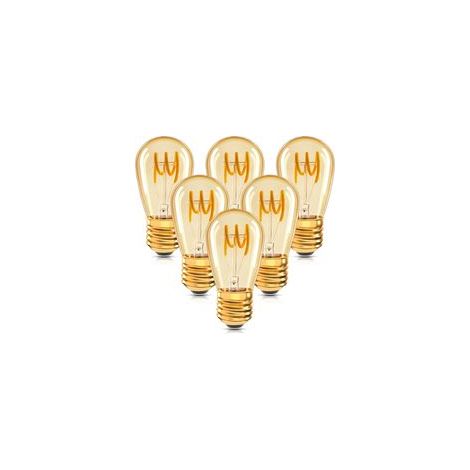 Set mit 6 Vintage-LED-Lampen (E27) mit Spiralglühfaden, ST45/S14, 3 W, bernsteinfarbenes Licht, nicht dimmbar, 2200 K warmweiß, 150 lm (entspricht einer 25-W-Glühbirne), Retro-Antik-Dekorationslampe (1/5)