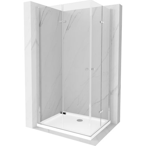 Mexen Lima Duo klappbare Duschkabine 80 x 70 cm, Transparent, Chrom + Duschwanne Flat - 856-080-070-