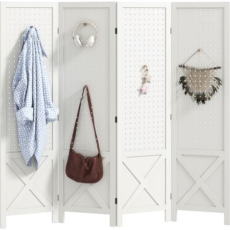 Paravent intérieur - HOMCOM - 4 panneaux - panneau perforé - pour salon, chambre maison - en bois - 152 x 144,5 cm - blanc (1/5)