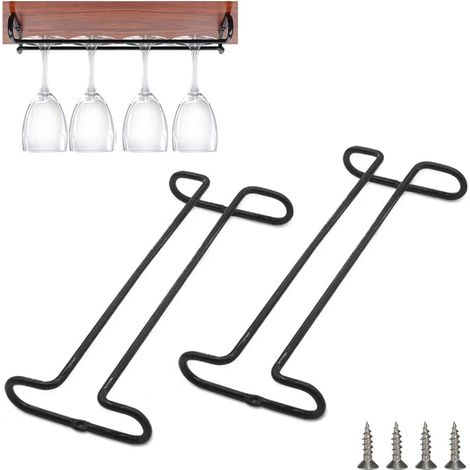 Lot de 2 porte-verres à vin, Mmgoqqt, en métal, avec vis, noir (1/5)