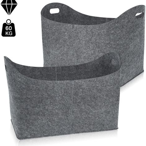 Froadp 2x Kaminholztasche Filztaschen Tragfähigkeit bis 60KG Vliesstoff Feuerholzkorb Faltbare Spielzeugtasche Kamintasche Widerstandsfähig Holzkörbe Mittelgrau