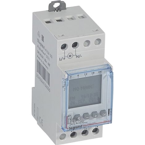 Legrand – Interrupteur horaire digital programmable 1 sortie 16A 24V – Rail DIN – 56 programmations – 412633 (1/2)