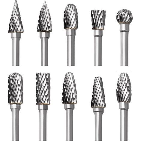 Tungsten Carbide Router Bit Set for Dremel, 10 Pieces Double-Cutting Rotary Bits with 1/8" Shank for Wood Carving, Engraving, Drilling, Polishing, Metalworking (1/5)