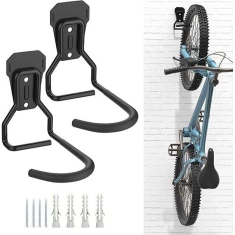 2er-Set Fahrradhaken, schwarz, robuste Fahrradhalterungen aus Eisen, L-förmige Wandhalterung, praktischer vertikaler Fahrradständer für Zuhause oder Garage (1/4)