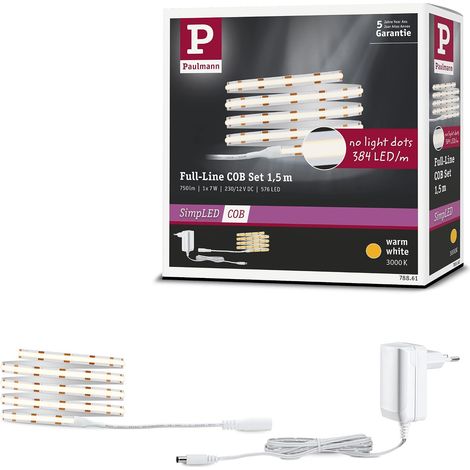 LED Strip Full-Line COB Kit complet 1,5m 7W 750lm 384LEDs/m 3000K 12VA blanc métal (1/5)