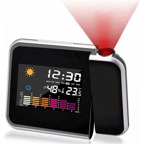 Réveil Projection - Affichage Température Humidité - Station Météo Personnelle - Double Alarme LCD Couleur - Pour Chambre à Coucher - 1 Pièce