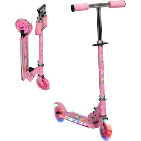Patinete Infantil Plegable con Luces Música Altura Ajustable Ruedas Brillantes Pedal LED Carga 50kg 67x32x65-78cm Rosa (1/5)