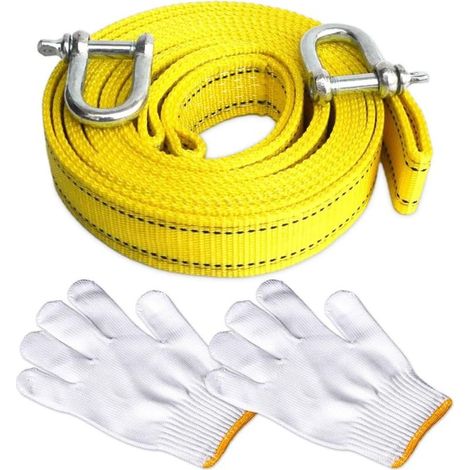 Corde de Remorquage Voiture 5M, 5 Tonnes (11 000 LBS) Sangle de Remorquage Haute Résistance avec 2 Crochets Sécurité et Gant, Sangle de Remorquage Voiture pour Remorques d'urgence et Routières (1/5)