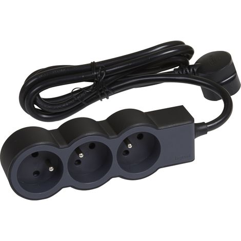 LEGRAND - Rallonge multiprise extra-plate avec 3 prises de courant avec terre avec cordon 3m - noir et gris foncé (1/5)