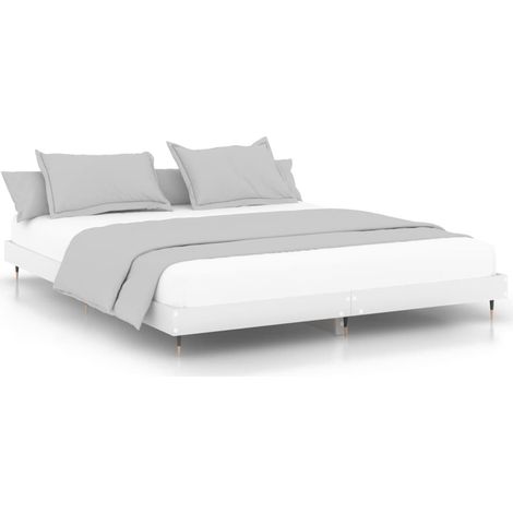 Lit double Lit adulte Cadre de lit sans matelas blanc 200x200 cm bois d'ingénierie (1/5)