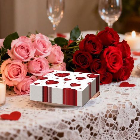 Serviettes Cœur Rouge - 40 Pièces, 33x33 cm - Amour Mariage Restaurant Aucunely (1/5)