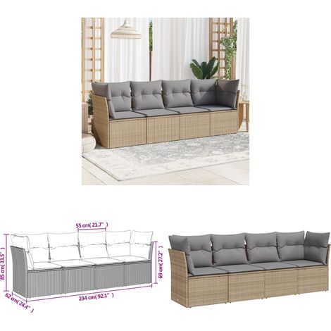 Salon de jardin avec coussins 4 pcs beige résine tressée - Ensemble Salon De Jardin - Mobilier De Jardin - Canapé Extérieur - Résine Tressée - Rotin Synthétique - Home & Living (1/3)