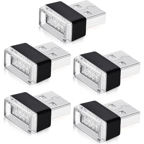 5 PCS Lumières Intérieures de Voiture USB, 5pcs Mini LED Blanche, 5V Universelle Lumières d'ambiance à LED de Voiture, Plug and Play pour Automobile (1/5)