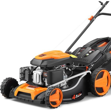FUXTEC Benzin Rasenmäher 4in1 6PS/4,4kW mit 51cm Schnittbreite und 8-stufiger Höhenverstellung 25mm-77mm 4-Takt mit Hinterantrieb - 60L Grasfangkorb FX-RM5196 (1/5)