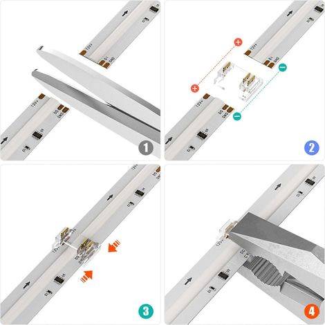 Kit de 72 connecteurs transparents 3 broches 12 mm pour ruban LED COB RGBIC, sans espace, avec fil. (1/5)
