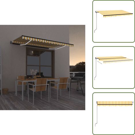 Automatische Markise mit LED & Windsensor 400x350 Gelb/Weiß - Außenmarkise - Gartensonnensegel - Terrassenüberdachung - Elektrische Markise - WindSensor (1/5)