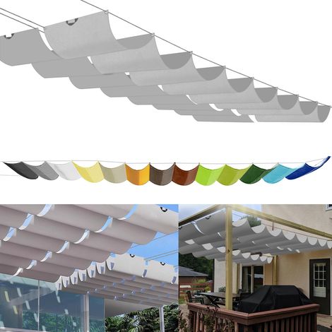 Voile d'ombrage rétractable à vague 0,7 x 4 m, sur mesure, auvent de pergola réglable, couverture d'ombre, 95 % de protection UV et résistant à la déchirure, cordes de montage incluses pour terrasse (1/5)