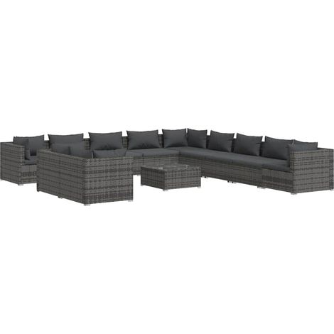 Maison Exclusive - Set Divani da Giardino 12 pz con Cuscini in Polyrattan Grigio (1/5)