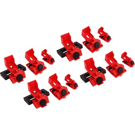 Kit de consignation/étiquetage de 12 dispositifs de verrouillage pour disjoncteur unipolaire, avec pince de fixation en nylon. (1/5)