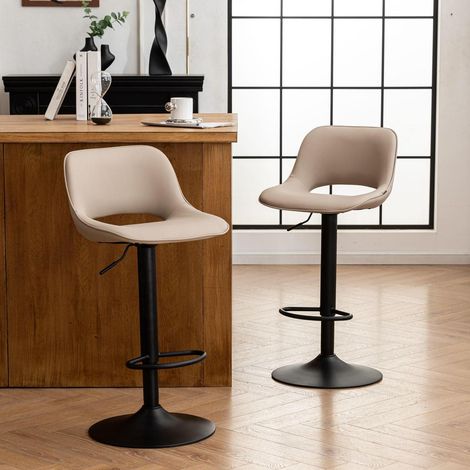 Lot de 2 tabourets de bar réglables en hauteur et pivotants, avec dossier ajouré, couleur kaki (1/5)