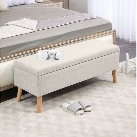 Banc de rangement rembourré 110x39x45 cm beige aspect lin avec coffre (1/5)