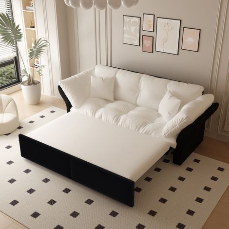Canapé lit convertible velours beige 190 cm OKMYHOME (1/5)