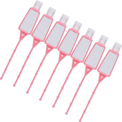 Flacon savon liquide portable 7 pièces avec manchon silicone, lot vide voyage 30ml x 7, distributeur réutilisable, étui rose rectangulaire, accessoires cosmétiques pour salle de bain et déplacements. (1/5)