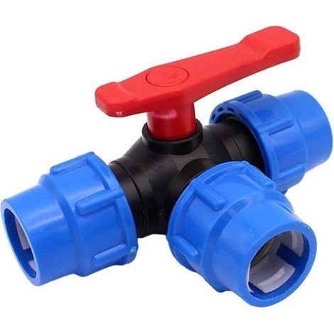 BUNTHAUS Csparkv – Robinet à boisseau sphérique 3 voies – Raccord rapide tuyau 25 mm – Vanne en polyéthylène pour contrôle débit eau – Installation simple (1/5)