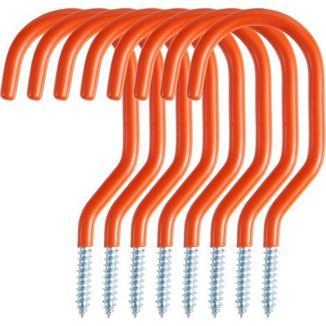 Lot de 8 crochets de garage pour vélo, outils – Crochets utilitaires, fixation murale à vis, échelle, extension et outils électriques – Orange (1/5)