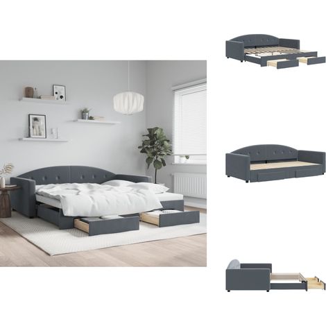 Tagesbett Ausziehbar mit Schubladen Dunkelgrau 100x200 cm Samt - Ausziehbares Tagesbett - Ausziehbare Tagesbetten - Schlafbett - Gästebett (1/5)