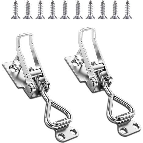 Loquet à Bascule en Fer Galvanisé GH-4001 - Fermeture à Levier avec Trou de Serrure - Capacité 100kg/220lbs - Pour Porte d'Armoire, Porte Extérieure et Remorque (2, Argenté) (1/5)
